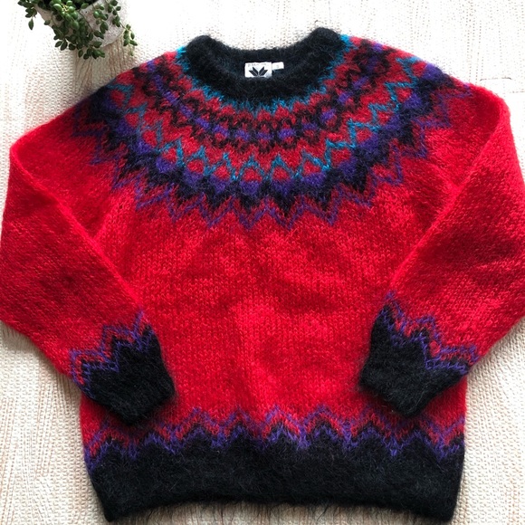 Icelandic Designs Sweaters - Icelandic Design Hand Knit Mohair Fair Isle